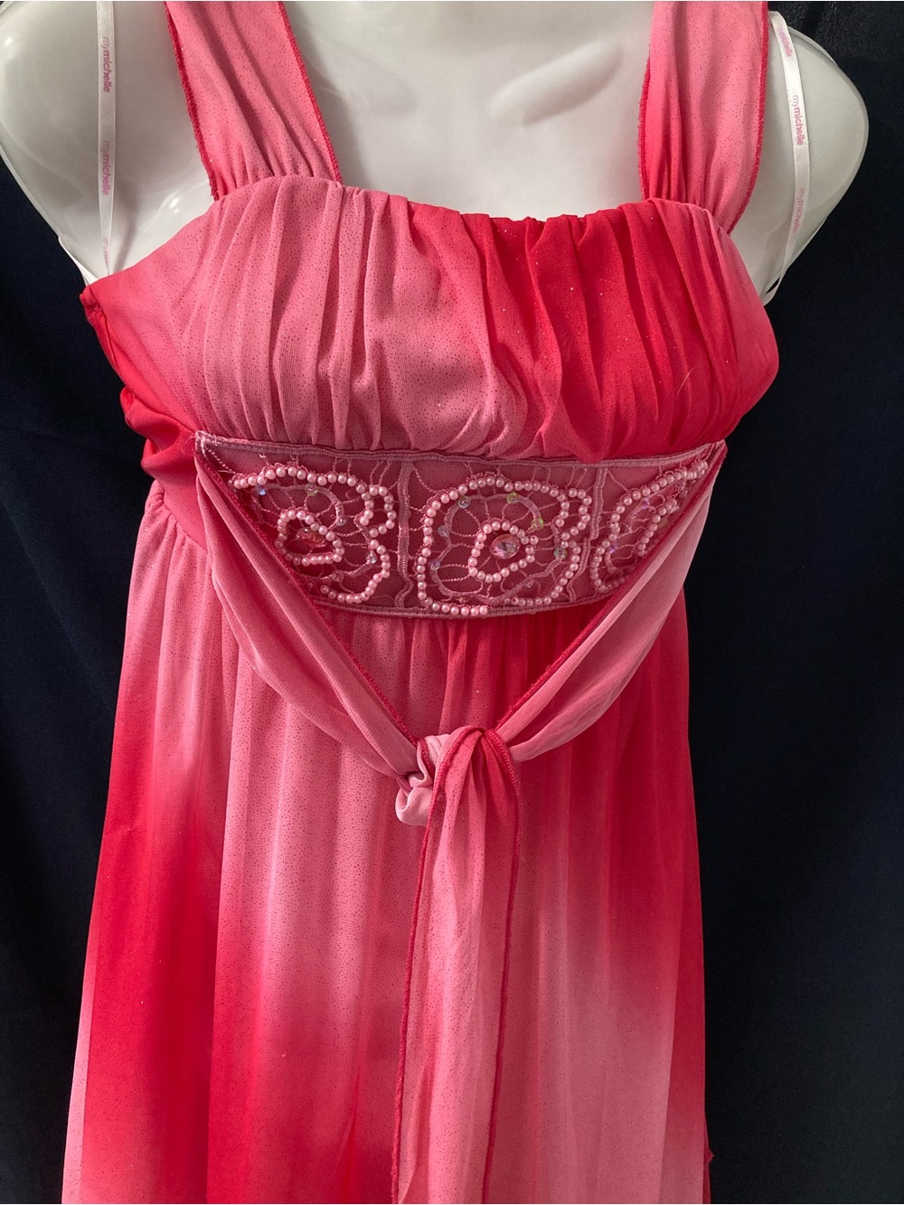 Michelle Pink Beaded Chiffon Dress Size L